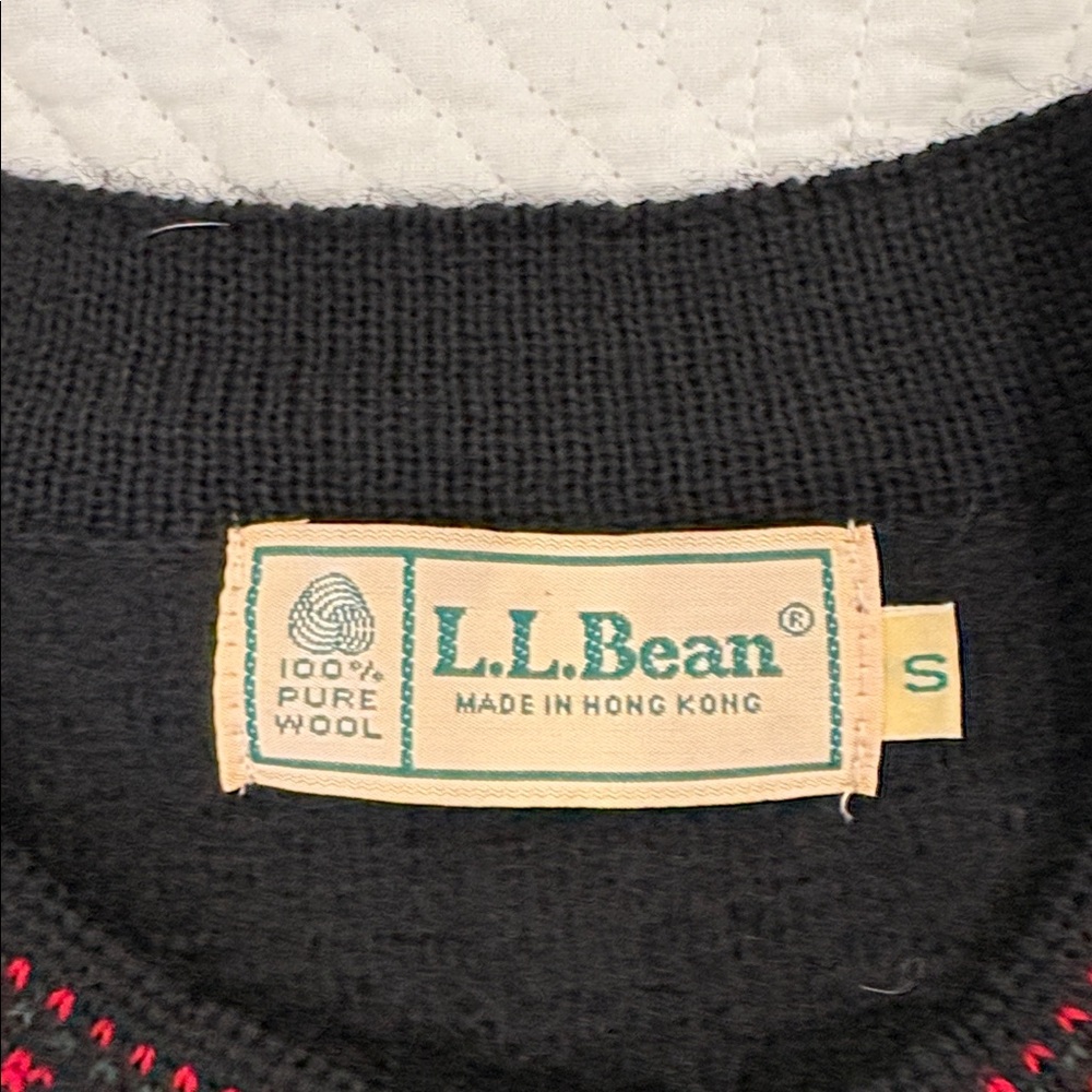 L.L. Bean Vintage Black Wool Cardigan with Red Accents - Picture 5 of 6